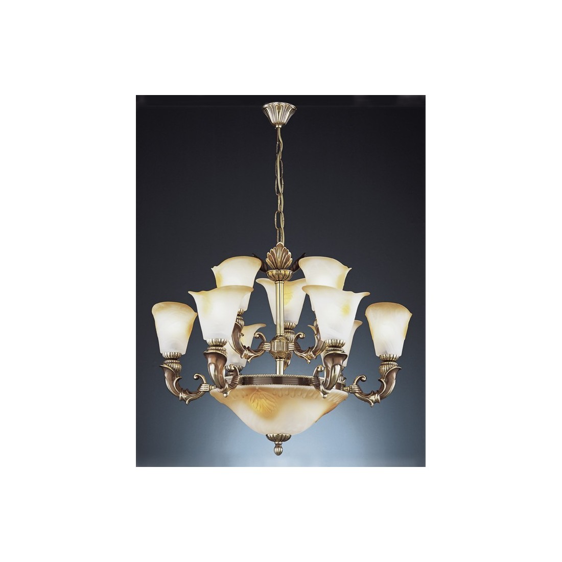 Semiplafón de bronce con tulipas de cristal de murano. envÃo rápido