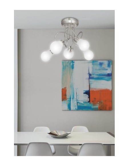 Plafón Entrelazado 5 Luces con Tulipas con Forma de Bombilla