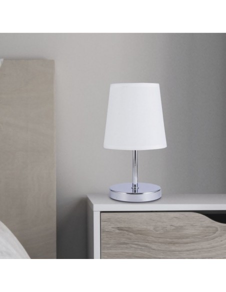 Lámparas de Mesita de Noche Bajas en Blanco, Marrón, Cromo, Cuero y Níquel