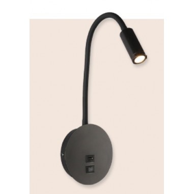 Aplique Flexo Led con USB e Interruptor Negro