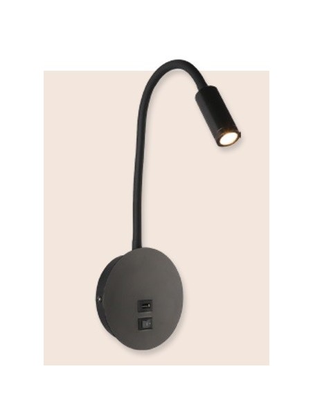 Aplique Flexo Led con USB e Interruptor Negro