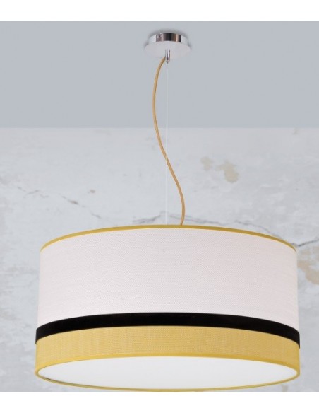 Lámpara Pantalla Beige y Mostaza con Cable Rojo, Dorado o Gris