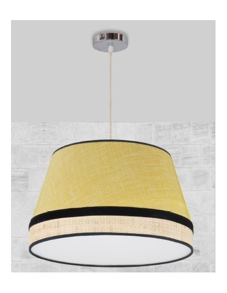 Lámpara Pantalla Imitación Caña y Mostaza con Cable Gris