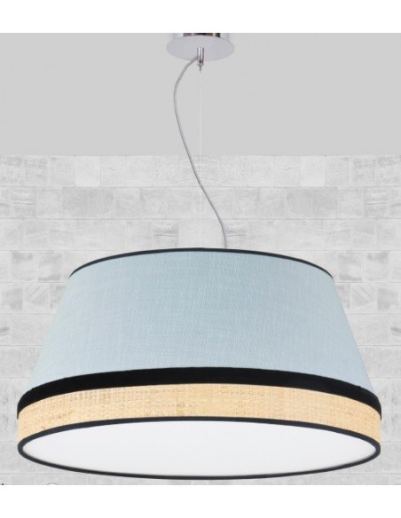 Lámpara Pantalla Imitación Caña y Azul con Cable Gris