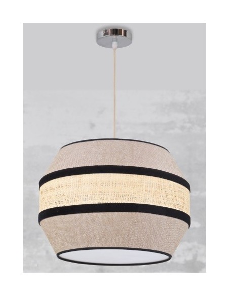 Lámpara Pantalla Imitación Caña y Marrón con Cable Dorado