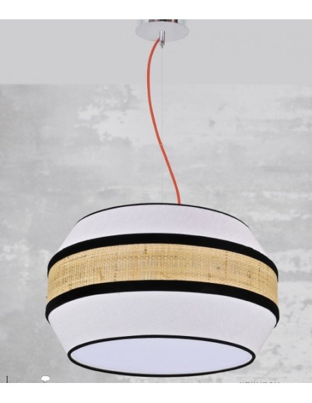 Lámpara Pantalla Imitación Caña y Beige con Cable Rojo