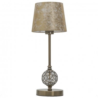 Lámpara Mesita Cuero Pantalla Dorada