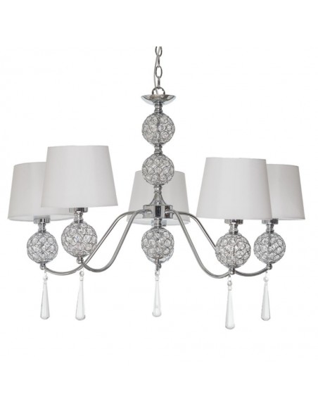 Lámpara Comedor 5 Luces Cromo Pantallas Lona Blanca