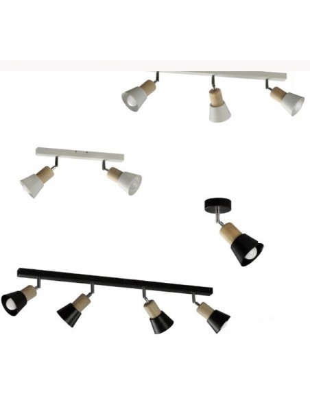 Regleta de 3 Luces Blanco y Negro con Madera