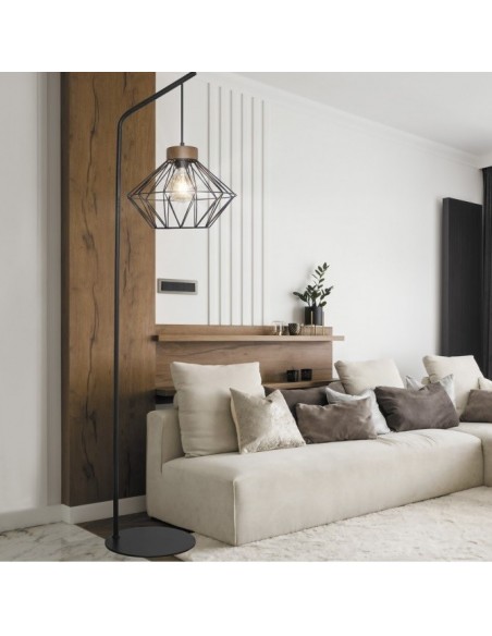 Lámpara de Pie Dormitorio Negro y Madera