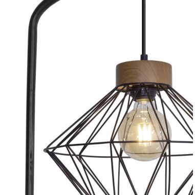 Lámpara de Pie Dormitorio Negro y Madera