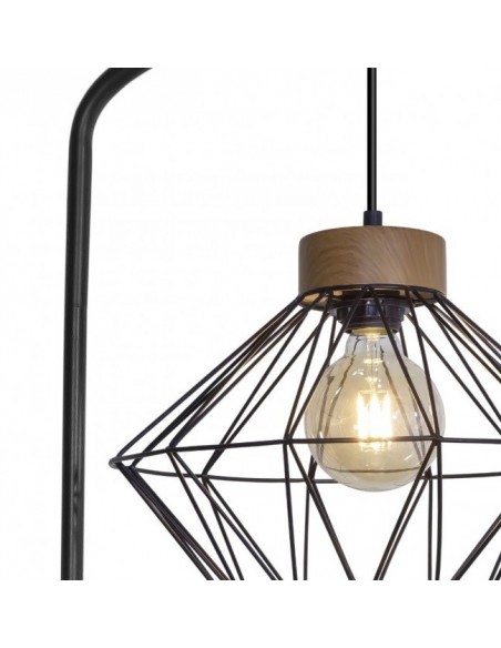 Lámpara de Pie Dormitorio Negro y Madera