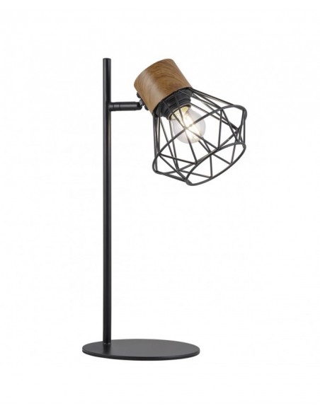 Lámpara de Mesa Dormitorio Negro y Madera