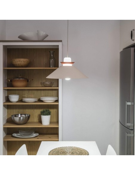 Lámpara Blanca 40 cm con Aro Metálico Blanco o Terracota