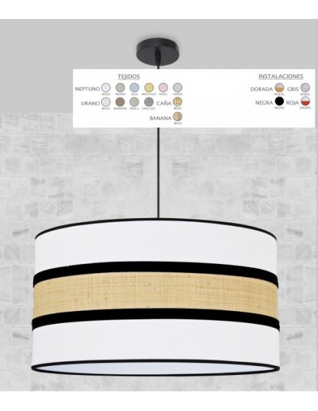 Lámpara Pantalla Caña y Beige Disponible Múltiples Acabados