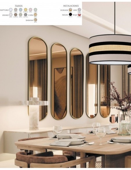 Lámpara Pantalla Caña y Beige Disponible Múltiples Acabados