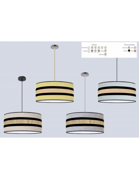 Lámpara Pantalla Caña y Mostaza Disponible Múltiples Acabados