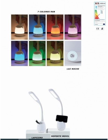 Flexo Portalápices Soporte Móvil RGB Regulador Intensidad