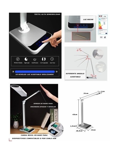 Flexo LED Carga Inalámbrica Sensor de Mano Intensidad Regulable
