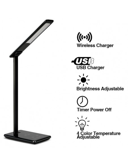 Flexo LED USB Carga Inalámbrica Táctil Negro