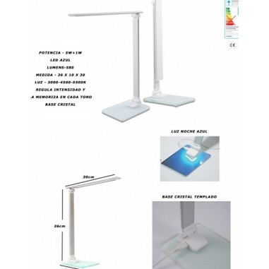 Flexo LED Base de Cristal Regulable...