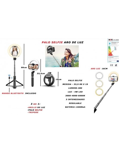 Palo Selfie Aro de Luz con Mando Bluetooth Trípode