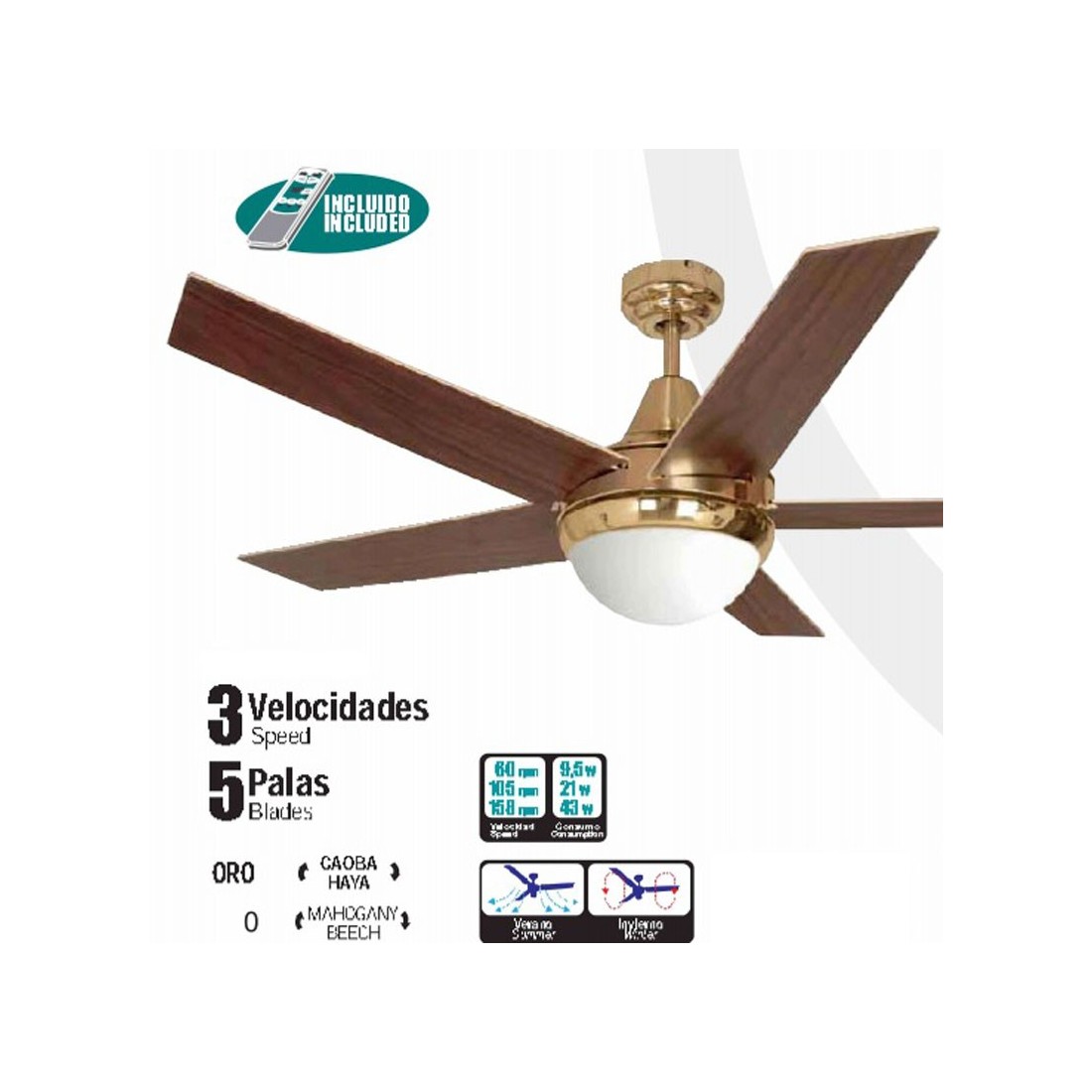 Ventilador de techo dorado