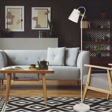 Lámpara de pie blanca combinada cuero