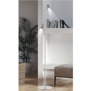 Pie de salón con foco orientable níquel-madera