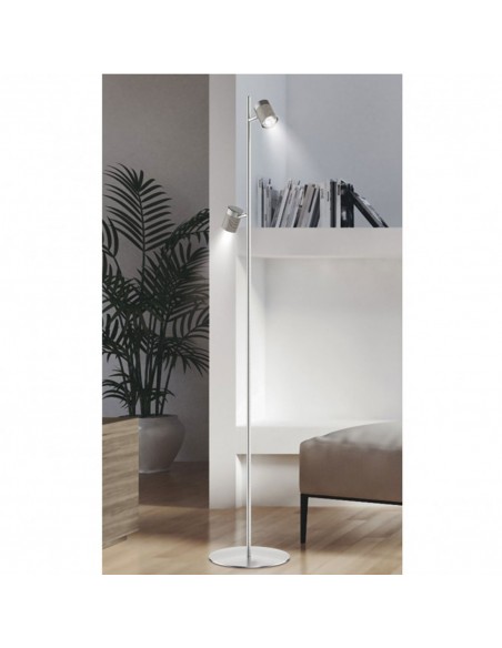 Pie de salón con foco orientable níquel-madera