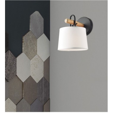 Aplique de pared vintage negro con madera