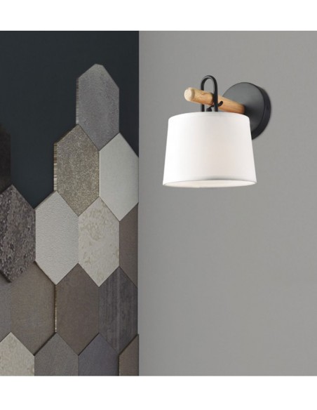 Aplique de pared vintage negro con madera