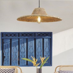 Lámpara colgante rattán con forma de sombrero