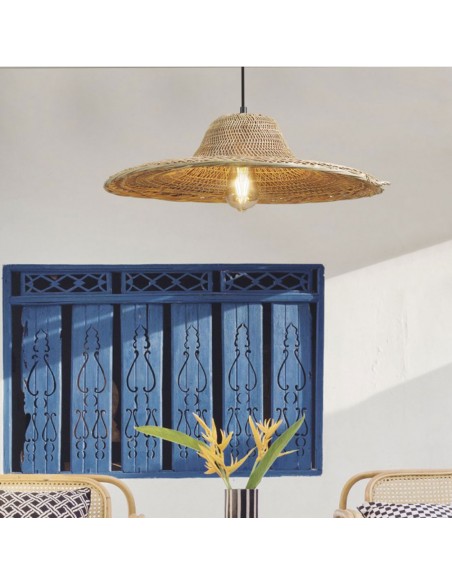 Lámpara colgante rattán con forma de sombrero