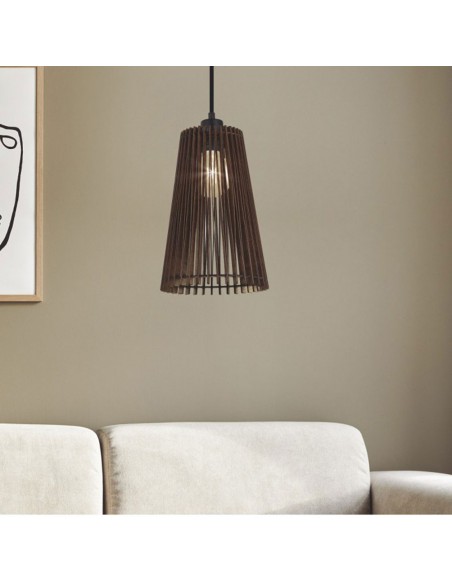 Lámpara colgante con láminas de madera oscura