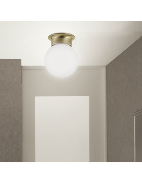 Lámpara plafón dorado ciejo con tulipa de bola