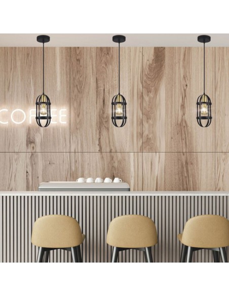 Lámpara colgante industrial negro/cuero