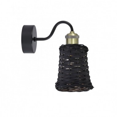 Apliques de Pared Metal y Mimbre Negro