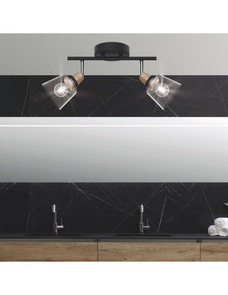 Regleta de dos luces negra con madera