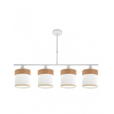 Lámpara Lineal 4 Luces Tela Blanco y Madera Clara