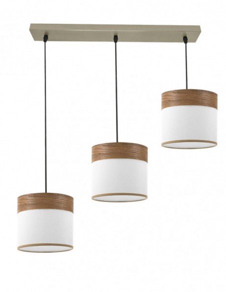 Lámpara de Tela Blanco y Madera Oscura 3 Alturas