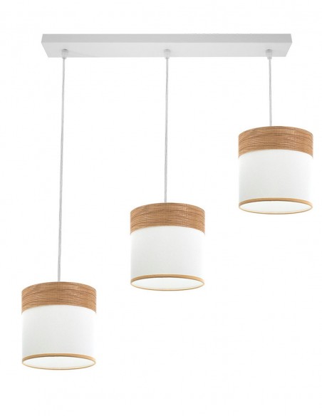 Lámpara de Tela Blanco y Madera Clara 3 Alturas