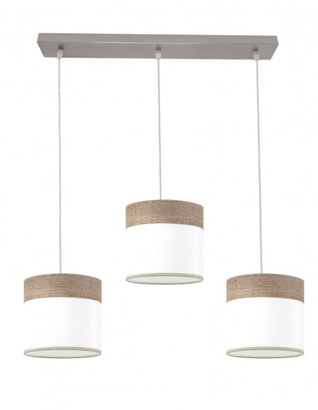 Lámpara de Tela Blanco y Madera Gris 3 Alturas
