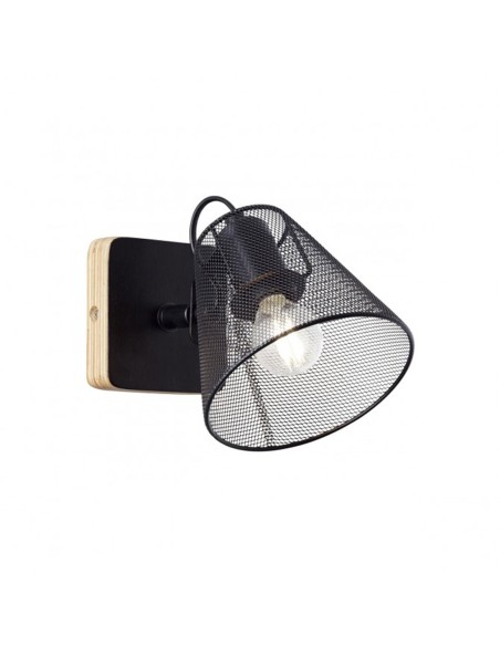 Lámpara foco negro metal y madera