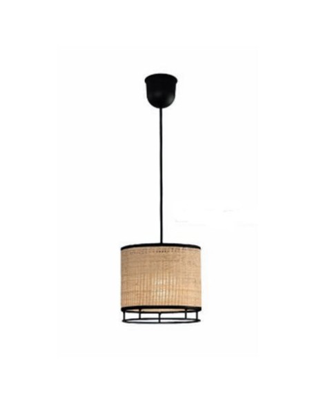 Lámpara colgante con hierro y rafia