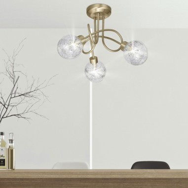 Lámpara plafón cuero con tulipas de cristal