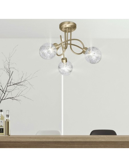 Lámpara plafón cuero con tulipas de cristal