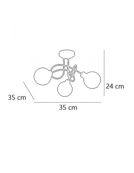 Lámpara con tulipas de cristal y alambre cromada
