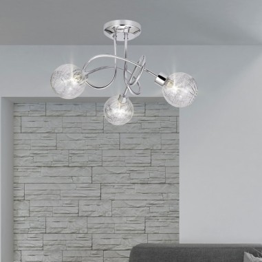 Lámpara cromo con tulipas de cristal y alambre