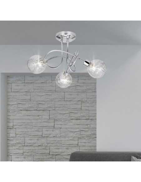 Lámpara cromo con tulipas de cristal y alambre